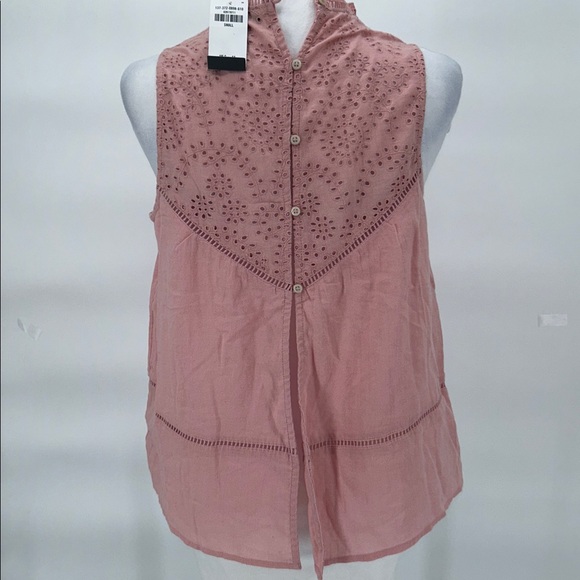 Abercrombie & Fitch Top Womens Sz S Pink Sleeveless Eyelet Shell Embroidered - Picture 5 of 9